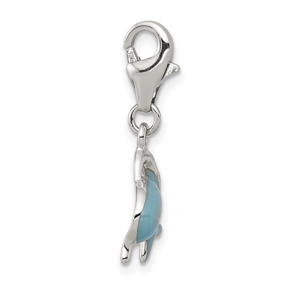 925 Sterling Silver Enameled Mini Small Dolphin with Lobster Clasp Charm Pendant - Picture 2 of 4